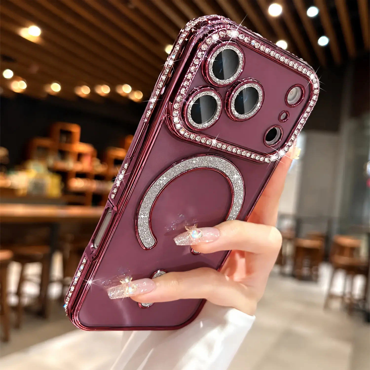 OREKROY Bling Rhinestone Magnetic Case for iPhone 18 Pro Max/18 Pro/17 Pro Max/17 Pro/17 Air/17/16/15/14/13/12, MagSafe Compatible Clear Glitter Phone Cover with Camera Protection Protector