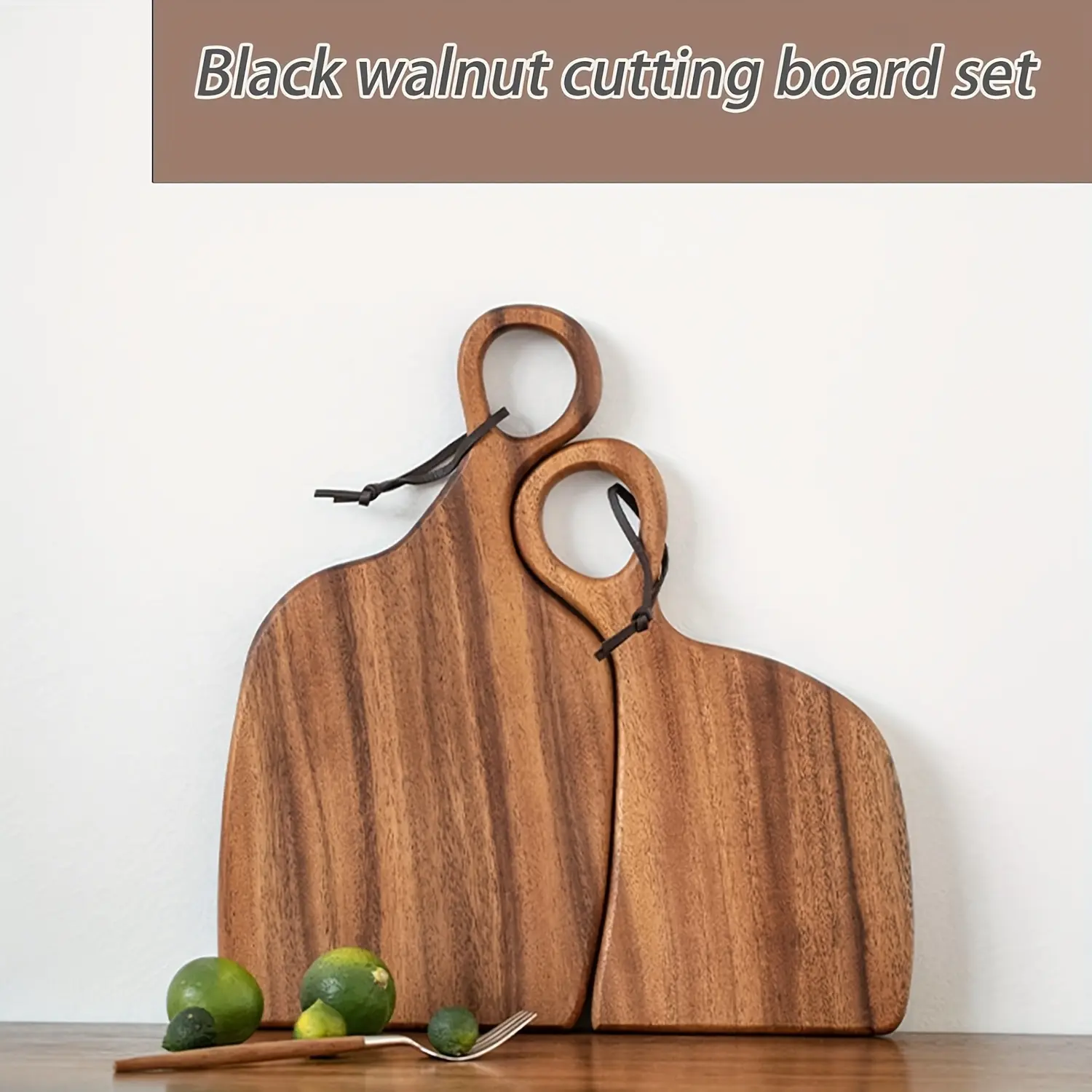 2-piece heavy Acacia wood cutting board set — extra-thick wooden meat cutting boards for bread and cheese — reversible kitchen boards with non-slip handles, a great gift for Thanksgiving, Halloween, and Christmas