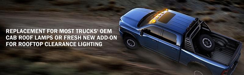 DIBMS Black Smoked Lens 12 LEDs Cab Clearance Light 5 Pcs Roof Top Marker Running Lights Kit for Ford Dodge Ram Trucks SUV POV Pickup - Amber Yellow