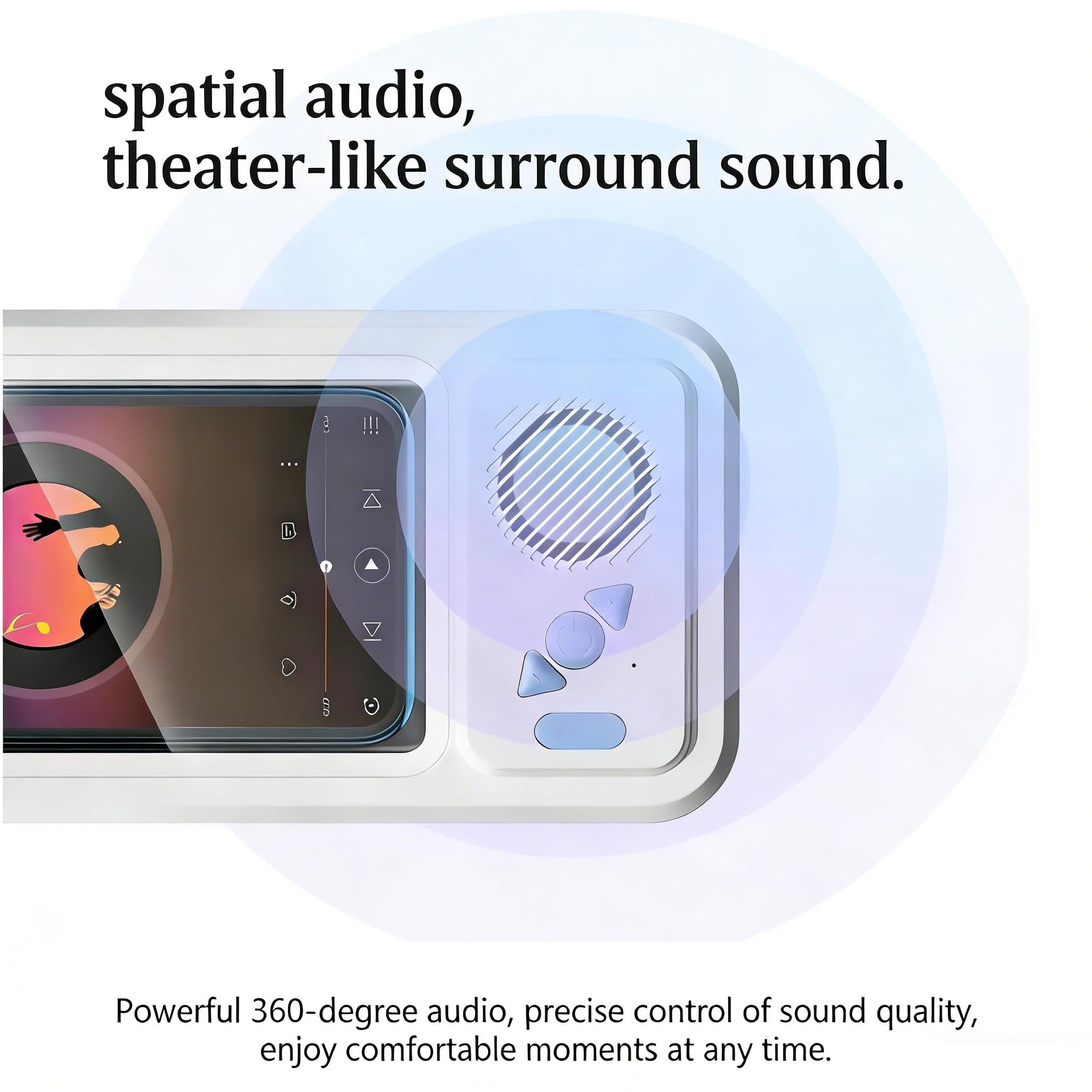 Waterproof Box Speaker Bathroom360°Rotating Touchscreen Bluetooth Speaker forMoviesMusic PhoneHolder Audio Shower TV HolderforSwimming Pool KitchenBathroom Sink -Device