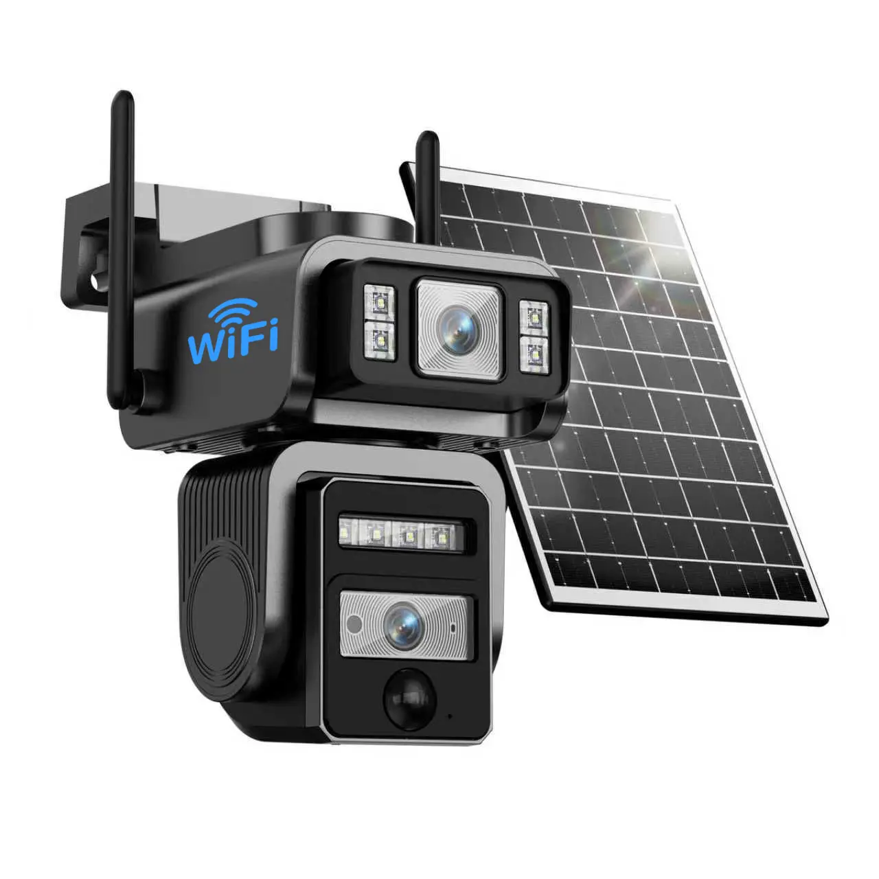 Solar CCTV WIFI Security Camera 1080P HD Clear Picture PIR Motion Detection Color Night Vision Waterproof Dual Lenses No Dead Angle Home 360 Night-Vision A24S-Aj19
