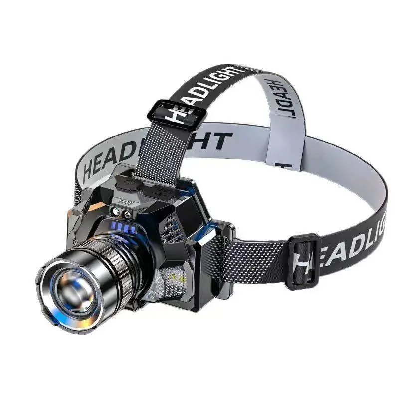 Rechargeable Head-Mounted Torch with Motion Sensor and Power Bank, High Brightness Zoomable Light with 90° Tilt for Camping and Hiking, Headlamps, Compact Portable Headlamps, Work Accessories, Car Lighting, Fishing Lights Headlamps