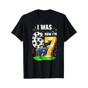 Soccer Birthday T-Shirt Black I Was 6 Now Im 7 With Football And Boy Graphic For Kids Birthday Celebration