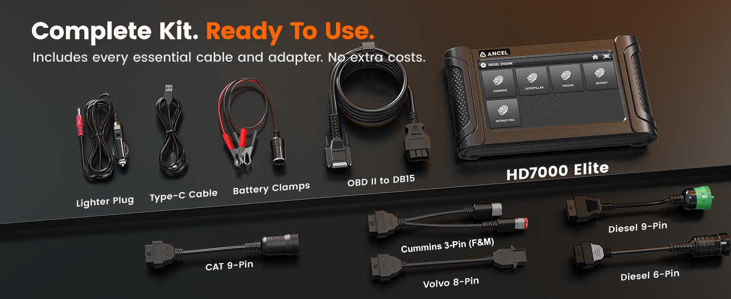 ANCEL HD7000 Elite 7'' Heavy Duty Truck Scanner with DPF Regen, Speed Limit, Idle Reset & Service Reset, Full System HD OBD Diesel Diagnostic Tool for Cummins Detroit Volvo CAT Paccar International