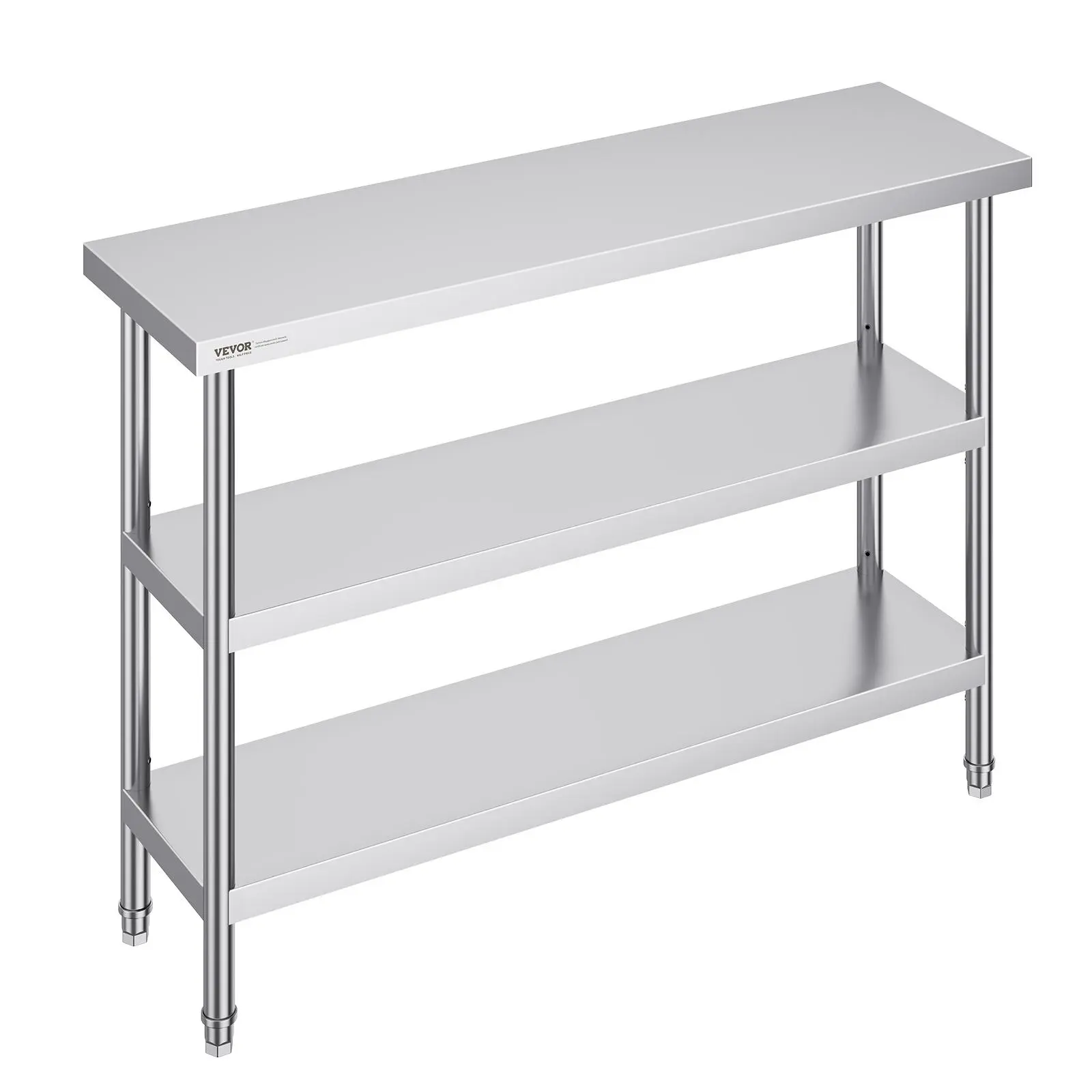 【FathersDayGift】VEVOR Stainless Steel Food Prep Table, 14 x 48 x 34 Inch Commercial Kitchen Worktable, with 2 Adjustable Undershelf, Heavy Duty Prep Table Metal Work Table for BBQ, Kitchen, Home, and Garage
