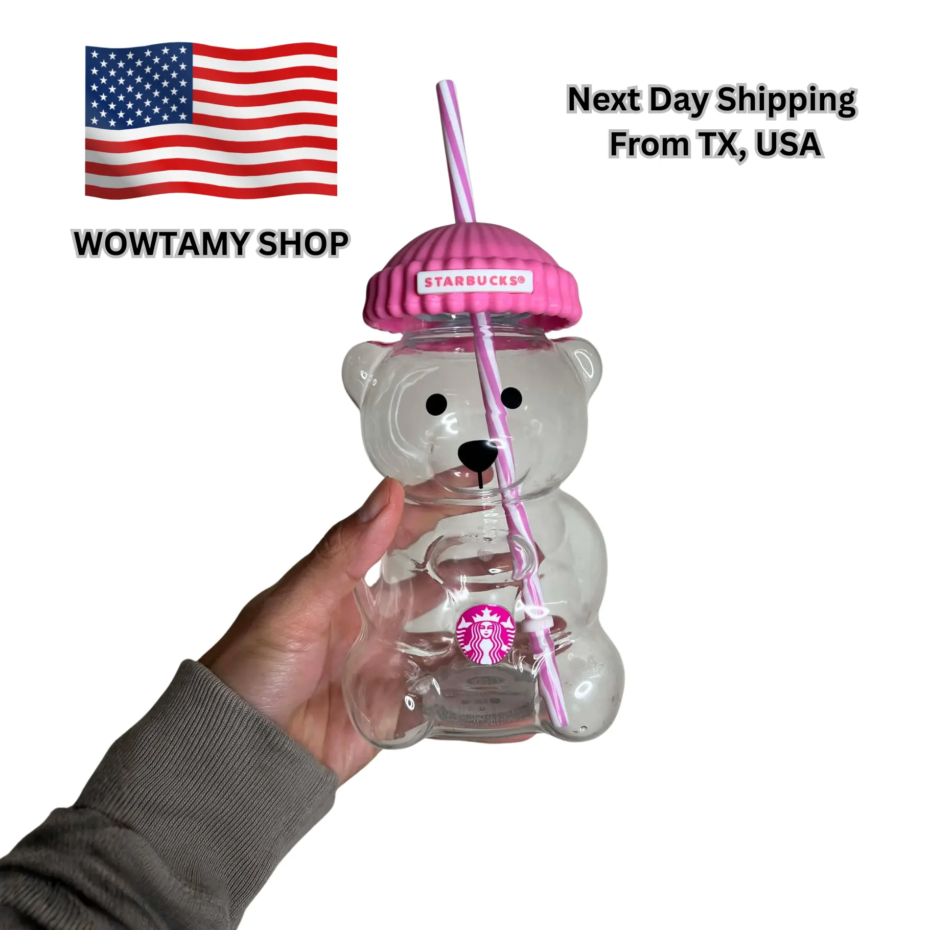 Starbucks Strawberry Bear Cup 20oz Limited Edition Glass Cup with Real Photo Starbucks Strawberry Bear Cup 20oz Limited Edition Glass Cup with Real Photo