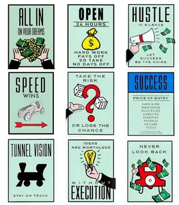 Monopoly Motivational Poster Wall Art Classic Cartoon Graffiti Canvas Time is Money Poster Home Living Room Office Wall Picture Decor wall set