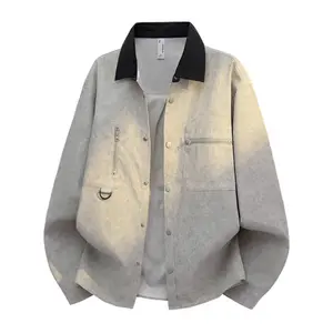 Vintage workwear long-sleeve shirt, new for spring/autumn, loose-fit shirt jacket with a high-end casual fashion look, versatile collared long-sleeve shirt with zippered pockets