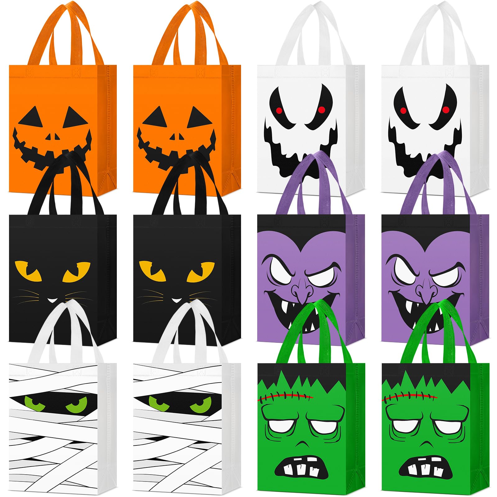 30 Pcs Halloween Candy Bags Non Woven Gift Bags with Handle Trick or Treat Bags with Ghost Vampire Zombie Bat Black Cat Patterns,Snack Goodie Bags for Students Adults,Halloween Birthday Party Favor Supplies