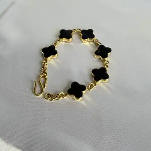 Pure panchadhatu non tarnish daily wear black clover bracelet for women