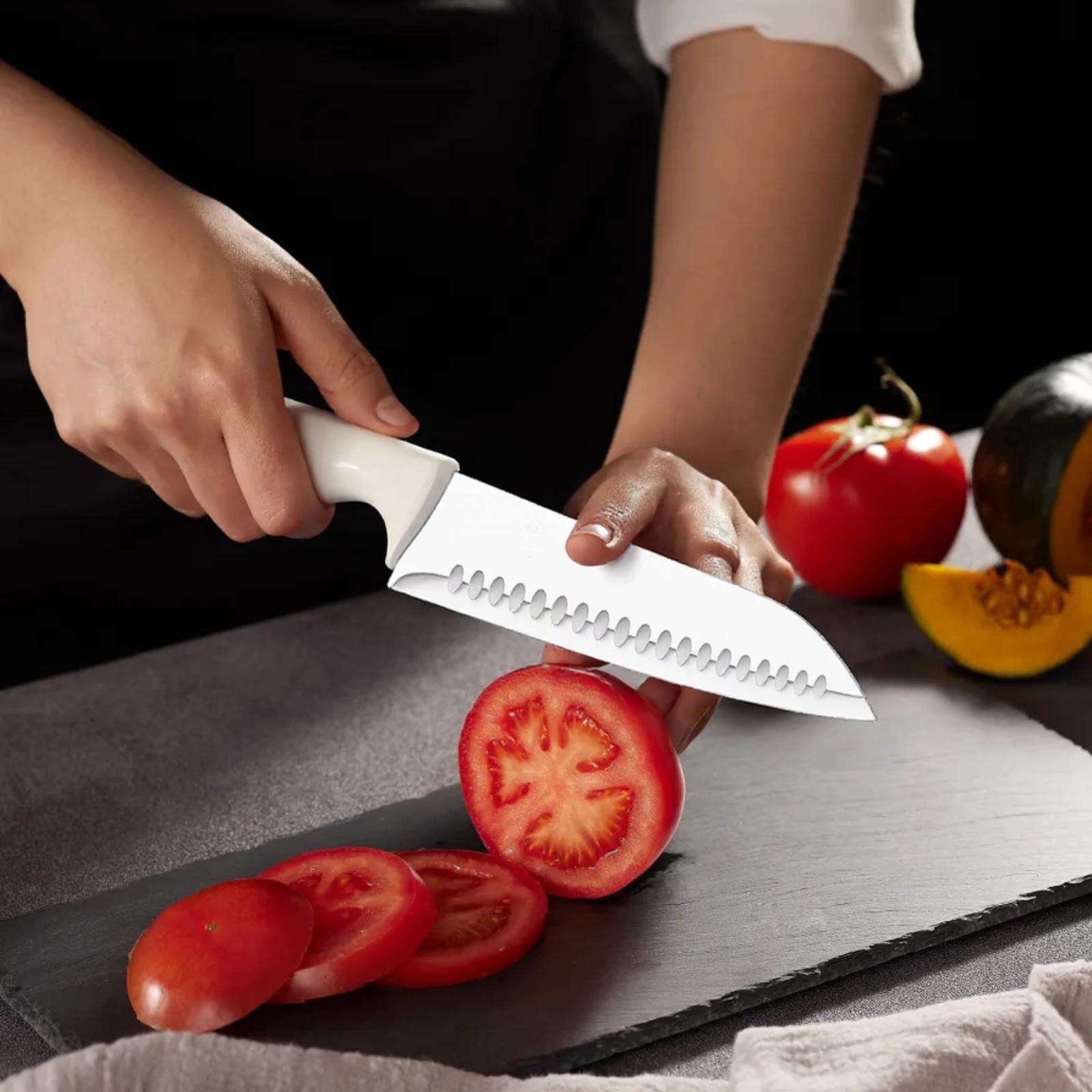 XBJ Premium 15-Piece Stainless Steel Kitchen Knife Set (with Built-in Sharpener): Including Chef's Knife, Japanese-Style Knife, Meat Cleaver, Bread Knife, Steak Knives and Scissors. The plastic handles are washable, making it an ideal gift choice. Block