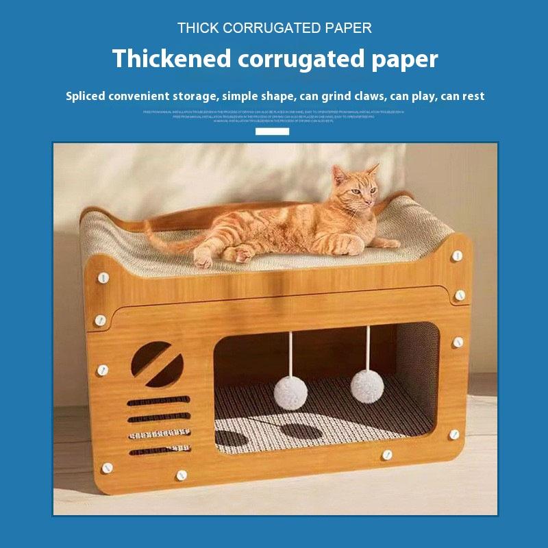 Multi-Functional Vertical Cat Scratching Post & Cozy Cat House Durable Non-Shedding Ideal for Play and Scratch with Cozy Rest Area