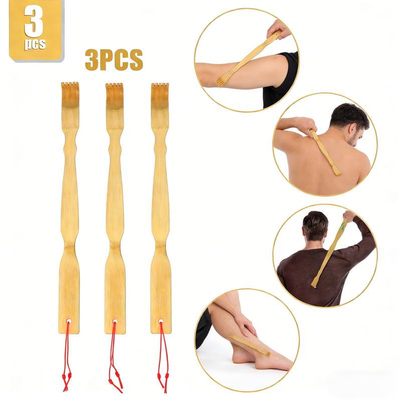 3-Pack Natural Bamboo Back Scratcher Set​ – Traditional Body Care Tool, Gentle on Skin, Multi-Point Massage Heads, Red String for Hanging, Handy for Reaching Hard Spots, Natural Material, Practical Daily Helper, Thoughtful Gift Idea
