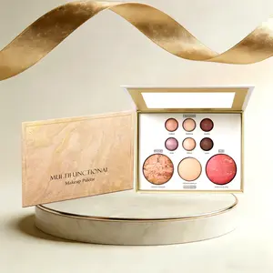 Luxury Gold Multi-Use Makeup Palette with Eyeshadow, Contour, Blush, Highlighter & Under-Eye Brightener – All-in-One Face Makeup Compact for Versatile Daily Looks