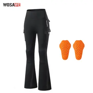 WOSAWE Women Biker Flare Legging High Waist Motorcycle Pants Tummy Control with Knee Pads