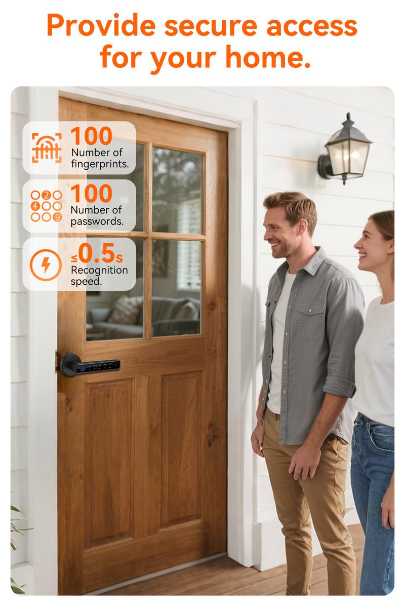 Smart Fingerprint Door Lock with Handle Keyless Entry 4-in-1 Card APP Backup Key Bedroom Home Privacy Apartment Local Data Storage