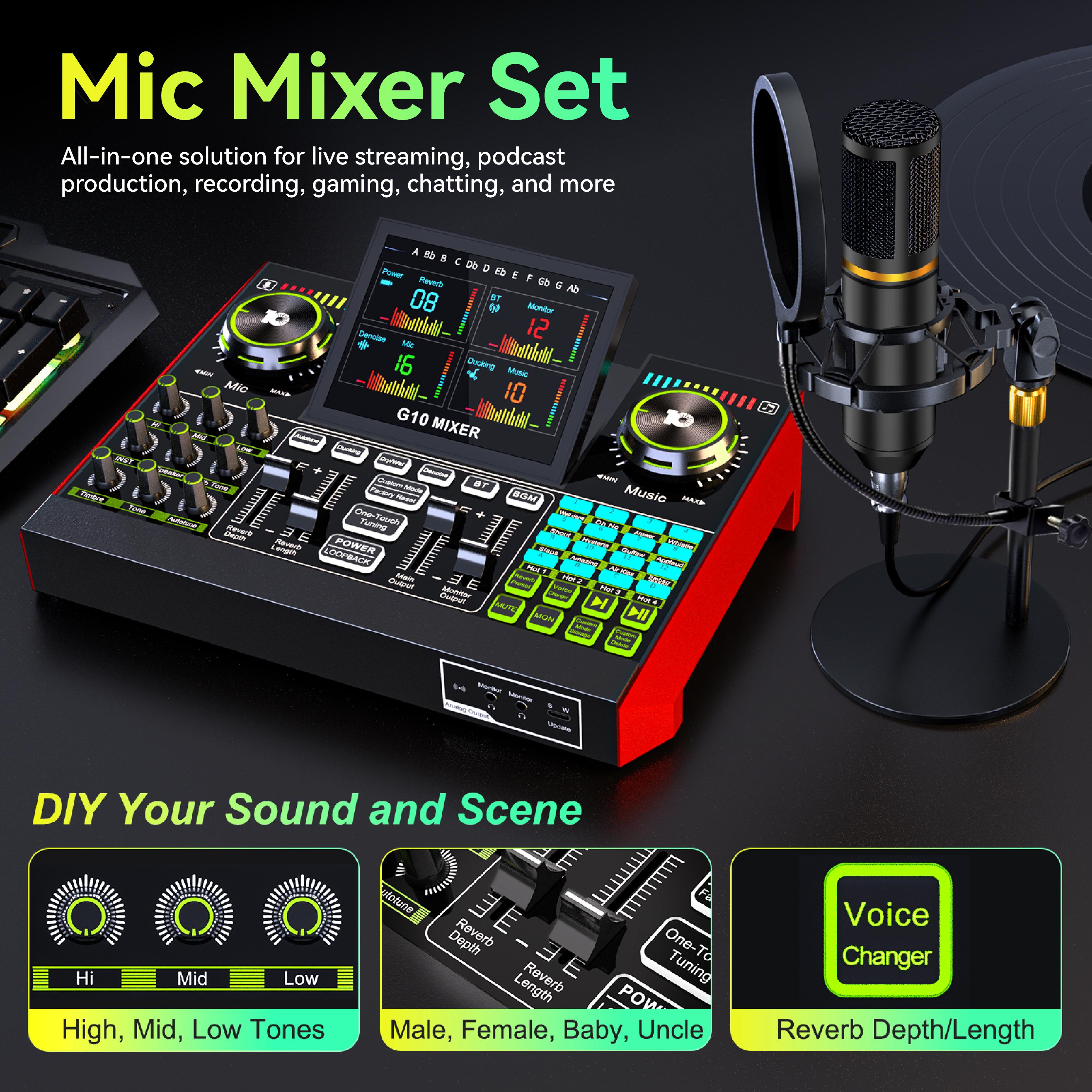 Tenlamp G10-BM800 sound card kit, podcast equipment with customizable sound effects, two-level noise reduction, computer audio mixing, condenser microphone, suitable for live streaming, gaming, podcasting