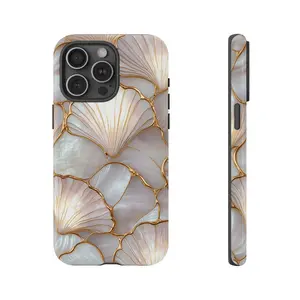 Stained Flat printing Seashell Phone Case, Faux Mosaic Coquette Coastal Cover, Protective Shockproof Ultra Slim Minimal Case for iPhone 16/15/14/13/12 Pro Max, Samsung S23/S24/S25/S26