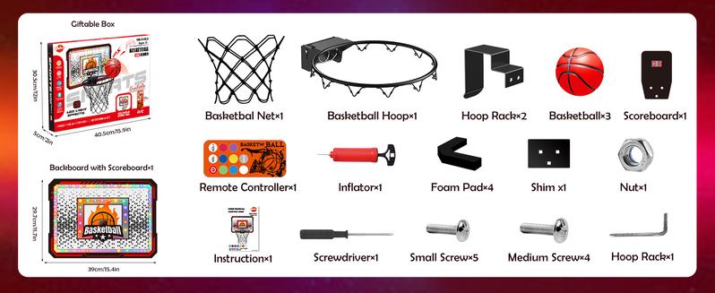 VATOS Basketball Hoop Indoor for Kids, Light up Basketball Hoops with 6 Color LED Lighting, Remote Controller, Scoreboard & 3 Balls, Over The Door Basketballs Game Toys Gifts for Kids 5-12 Boys Girls