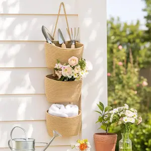 Woven cotton Over The Door Hanging Basket, 3-Tier Wall Mount Storage Baskets Organizer with 1PCS Hooks for Home Office Bedroom Door Wall Decorative Bag , house organizers,Decorative Nursery Baskets