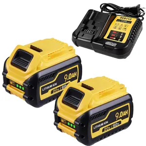 2Pack DCB609 9000mAh High Capacity Battery and DCB112 Charger Replacement for Dewalt 20V/60V MAX Lithium Ion Battery Compatible with DCB606 DCB612 Cordless Power Tools