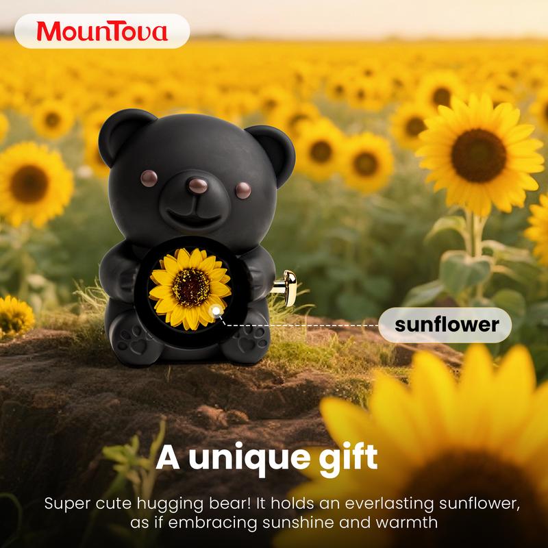 【With Necklace】Mountova Lucky Sunflower Bear Necklace & Gift Box Set, Birthday & Anniversary Gift for Girlfriend Mom Daughter, Room Decor