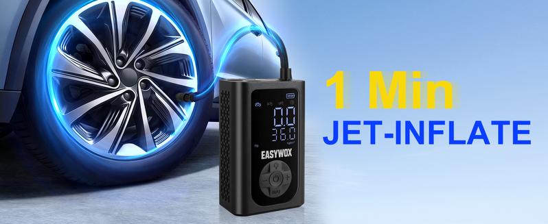 Easywox Portable Wireless Tire Inflator 150PSI Smart Air Pump with LED Light & Rechargeable Battery for Cars Motorcycles Bikes and Daily Use