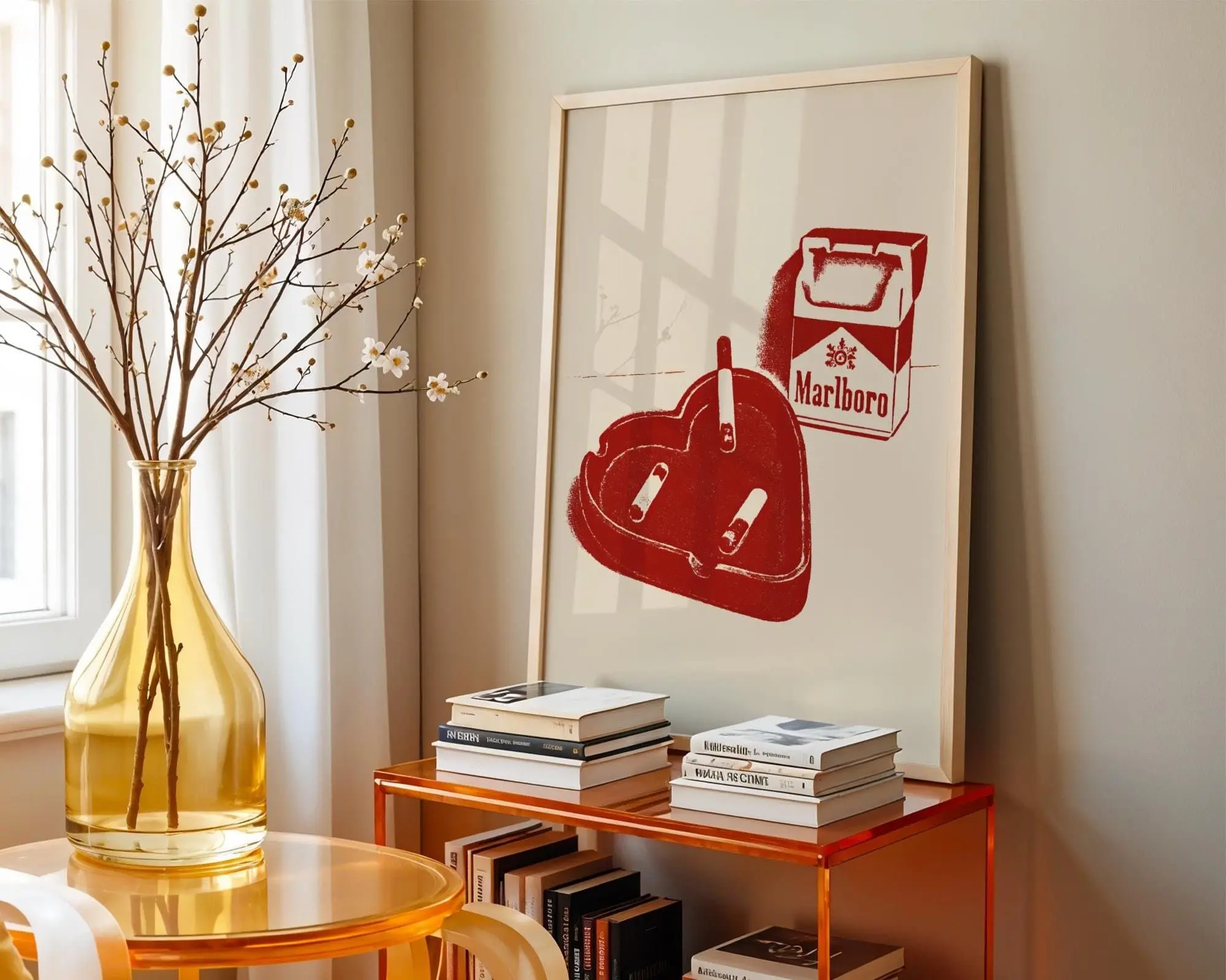 Retro Cigarette & Heart Ashtray Art Print Edgy Red Minimalist Poster for  Dorm Room or Apartment Trendy Grunge Aesthetic Marlboro Wall Decor  (Unframed)