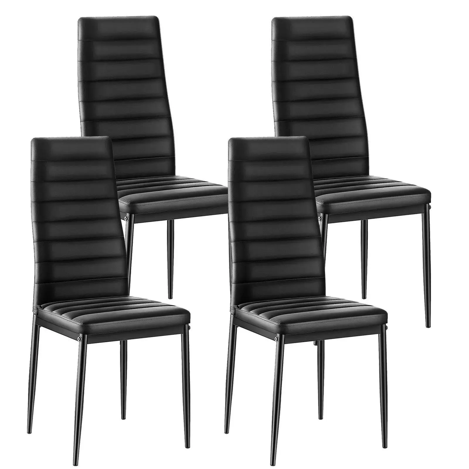 【Summerfinds】VEVOR Modern Dining Room Accent Chairs Set of 4,  Upholstered Leather Side Chair for Dining Tables, Space-Saving Kitchen Table Chair with Thick Cushions and Metal Legs, Black