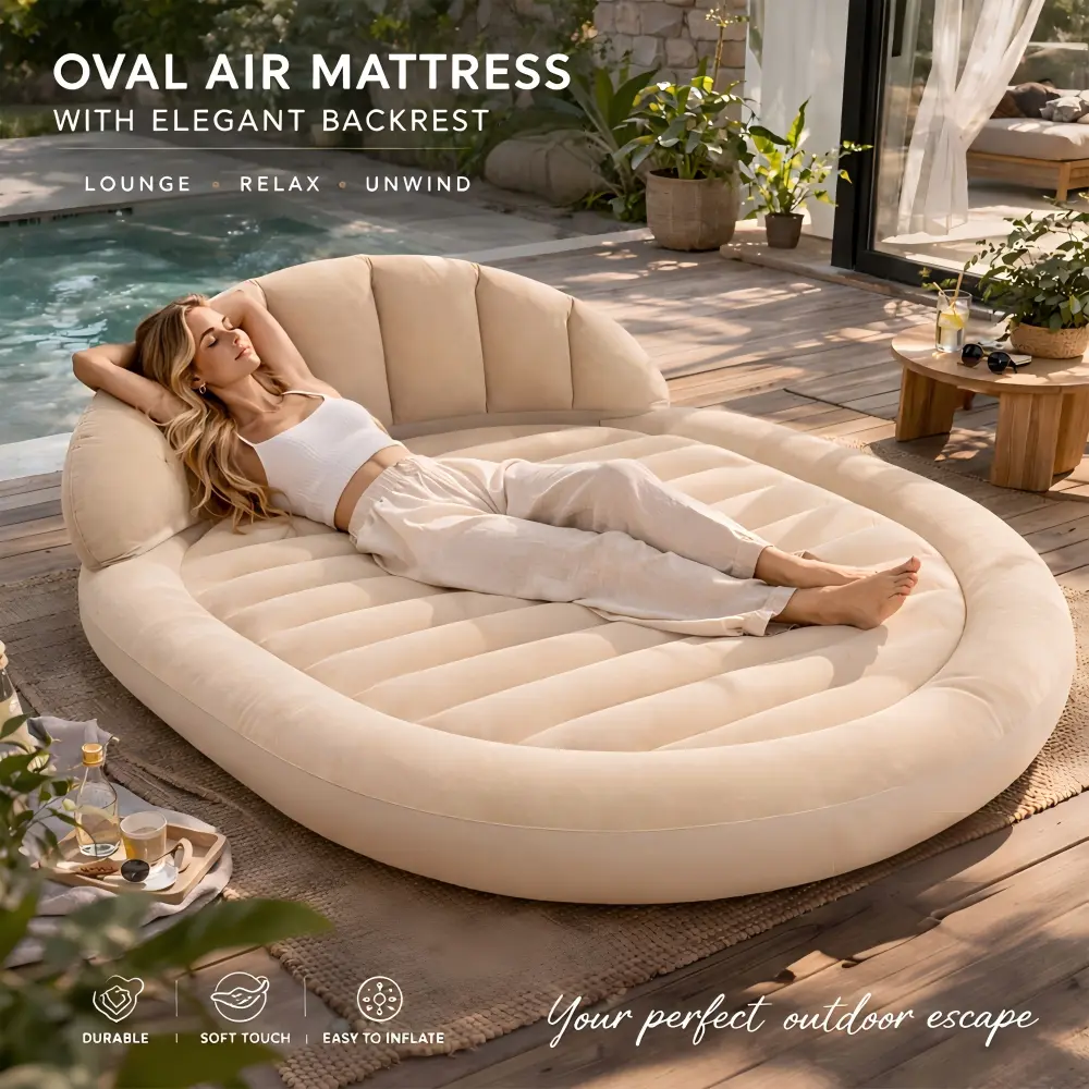 Ergonomic Camping 2-Person Lounge Bed Sofa with Neck-Waist Backrest, Built-in Headboard, Leak-Proof Waterproof Design, Included Air Pump, 550lbs Capacity, Portable Easy-Inflation Sleeping Gear for Camping, Guest Rooms, Watch Party, Storage, Furniture, Chi