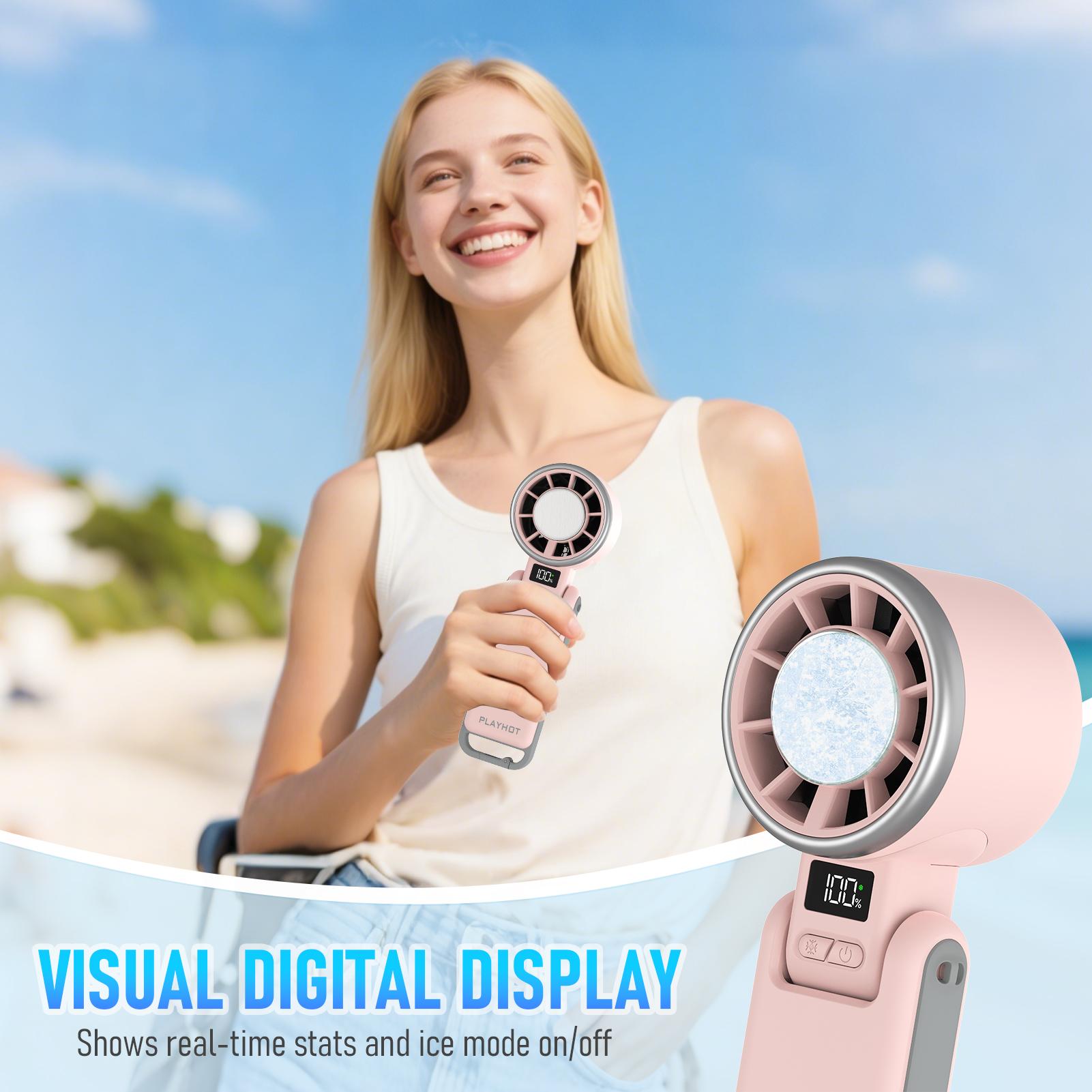 New Ice Cooling Handheld Turbo Fan Portable PlayHot Rechargeable Personal Fan 5 Speed 25550RPM Powerful for Travel Outdoor Camping Hiking Black