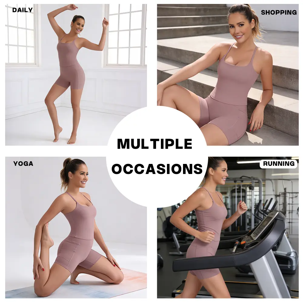 【Free 3-Day Shipping】2026 New Adjustable Straps Built-in Bra Tank Top - Cross Back VS Spaghetti Straps & Scoop Neck, Slim Cute Buttery Soft Thicker Fabric Longline Sports Bra with Built-in One-Piece Bra Pads Yoga Wear Fitness Yoga Gym Activewear