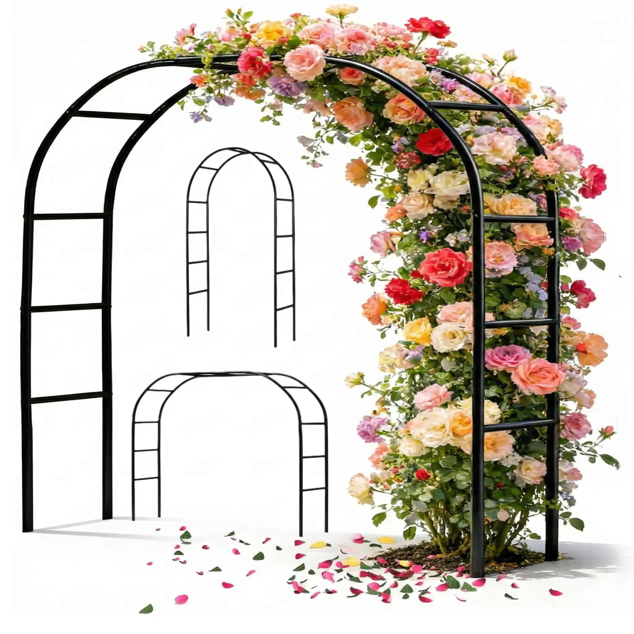 Heavy Duty Rustproof Metal Garden Arch Vegetable Trellis A1201 - Adjustable Convertible Shapes, 2 Arch Shapes Fit Many Garden Looks, Fruit & Veg Ready, All-Seasons Outdoor Plant Support, Wedding & Party Decor