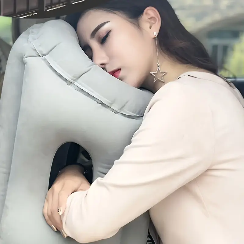 Inflatable Travel Pillow, Soft Portable Cushion for Travel Use - Supportive Head Cushion for Airplane Car, Buses, and Office Naps, Compact, Airplanes, Ergo Shape, Soft Cushion