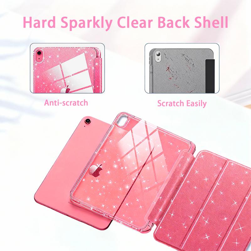 iPad Case for 10.9 Inch 10th 11th Gen Tablet Crystal Clear Protection Casing with Shiny Sparkle Glitter Smooth Finish Pencil Holder Auto Wake Sleep Cover