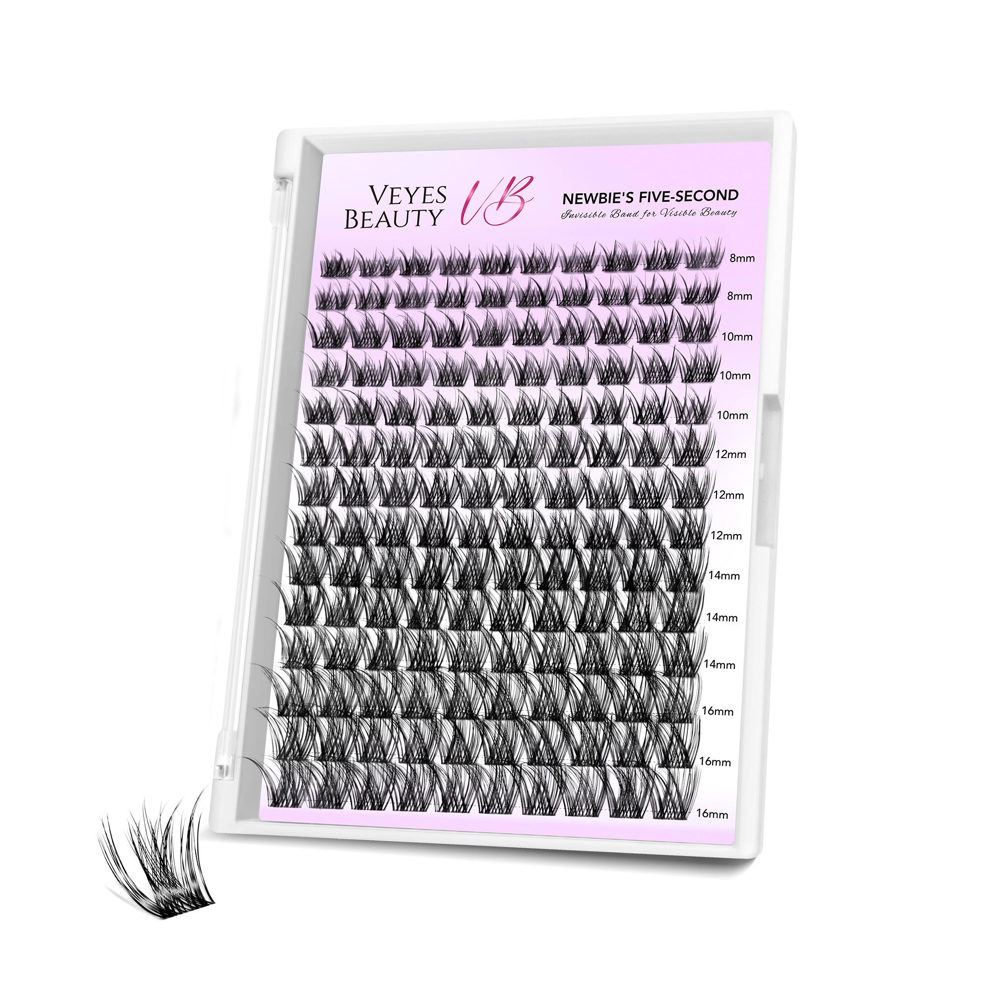 VEYESBEAUTY LuxeBold Cluster Lashes Eyelashes Cluster Individual Lash Extensions with Bond & Seal Tweezer Dramatic Volume Eyelash Wispy Faux Mink Lash Mixed Length DIY Large Tray for Self Makeup Cosmetic