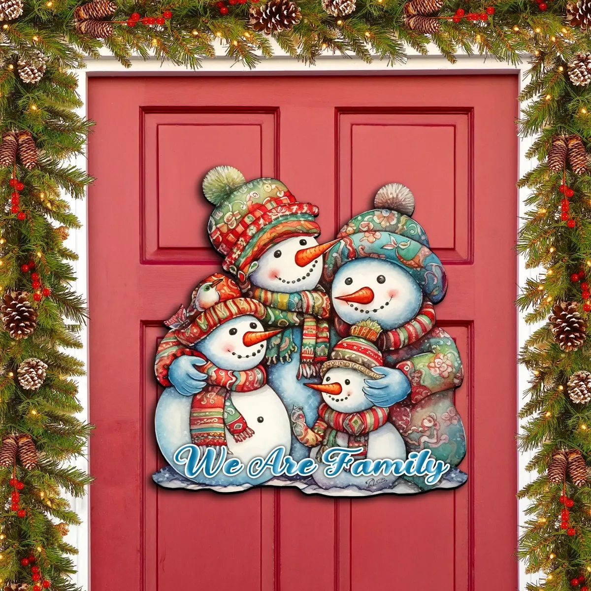 Designocracy 8611057H 24 x 18 in. Snowmans Family Holiday Christmas Door Decor