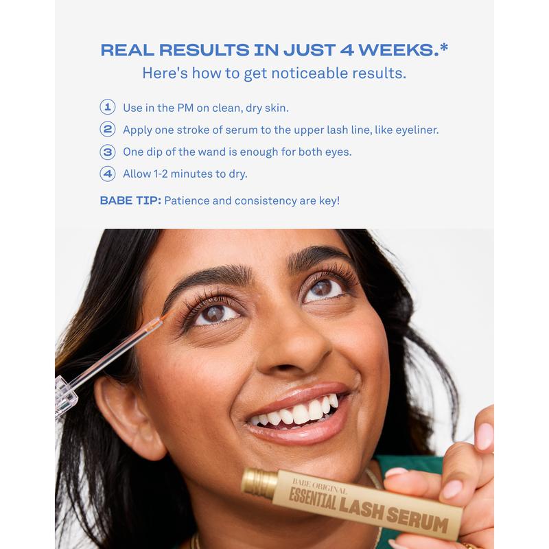Essential Lash Serum, Babe Lash Eyelash Serum, Longer Looking Eyelashes, Advanced Lash Enhancing Treatment with Biotin & Amino Acids for Natural Lashes & Lash Extensions, Easy Application, Vegan & Cruelty-Free