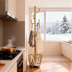 Single Pole Clothing Rack with Bottom Storage Basket, Freestanding Design