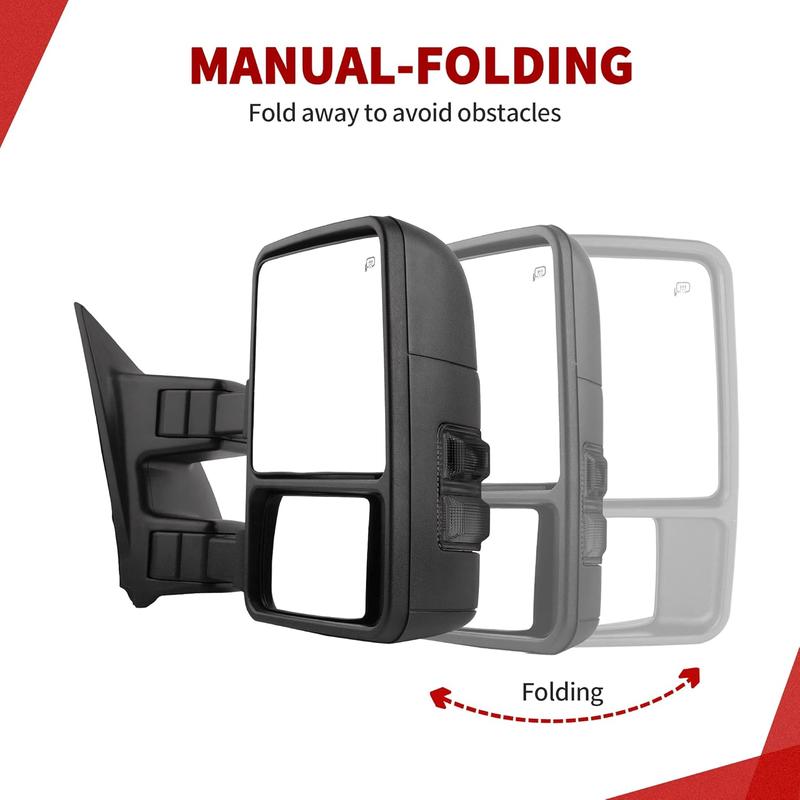 YITAMOTOR Towing Mirrors Compatible with 1999-2007 Ford F250 F350 F450 F550 Super Duty, 2001-2005 Excursion Extendable Power Heated with Smoke Signal Light Side Mirrors Pair Car Accessories Automotive Truck Vehicle Replacement