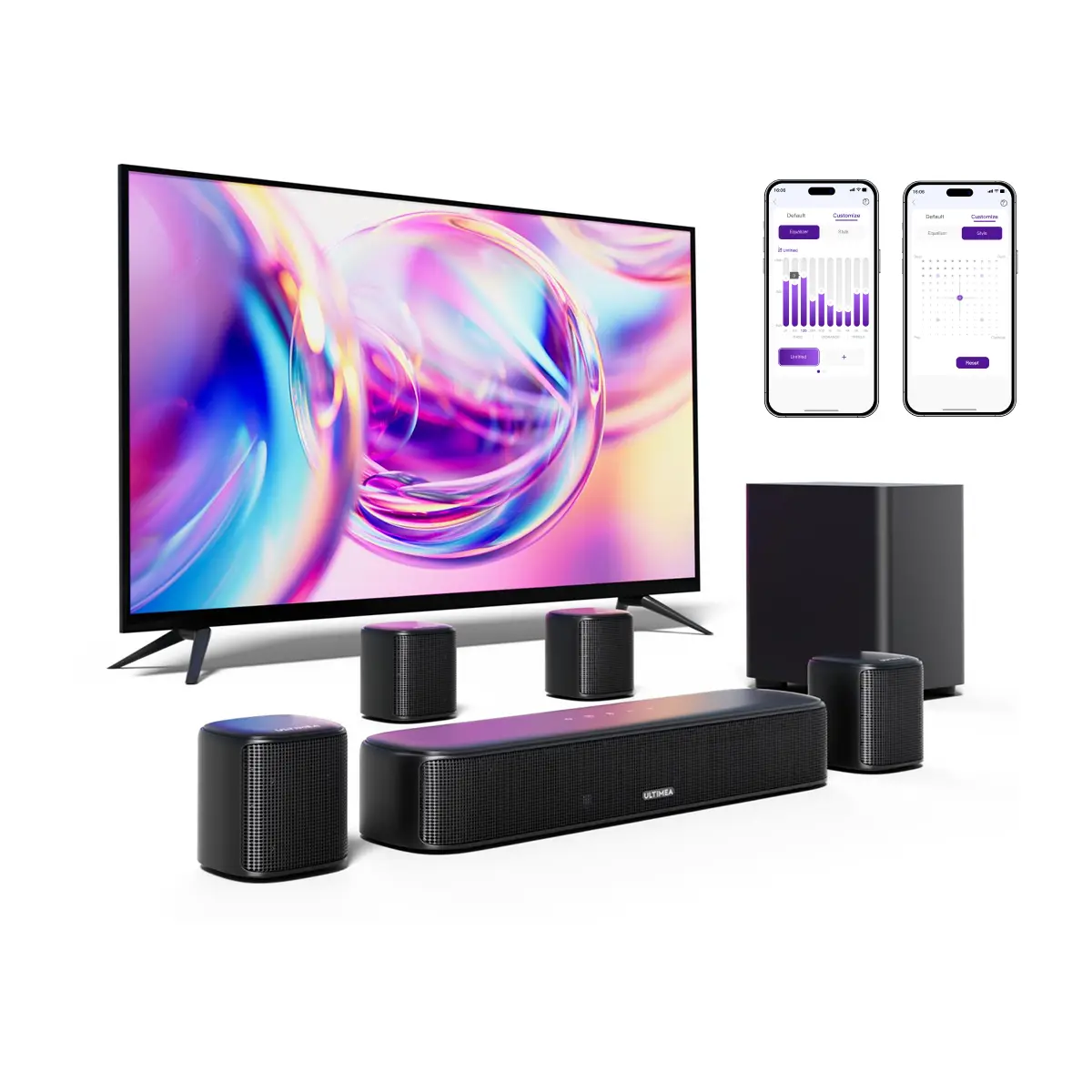 ULTIMEA Aura A40 7.1ch Virtual Surround Soundbar with Subwoofer– 4 Rear Speakers for Entry-Level, Home Theater System, 121 EQ Presets, Smart App Control, Bluetooth, Audio#SummerVibes
