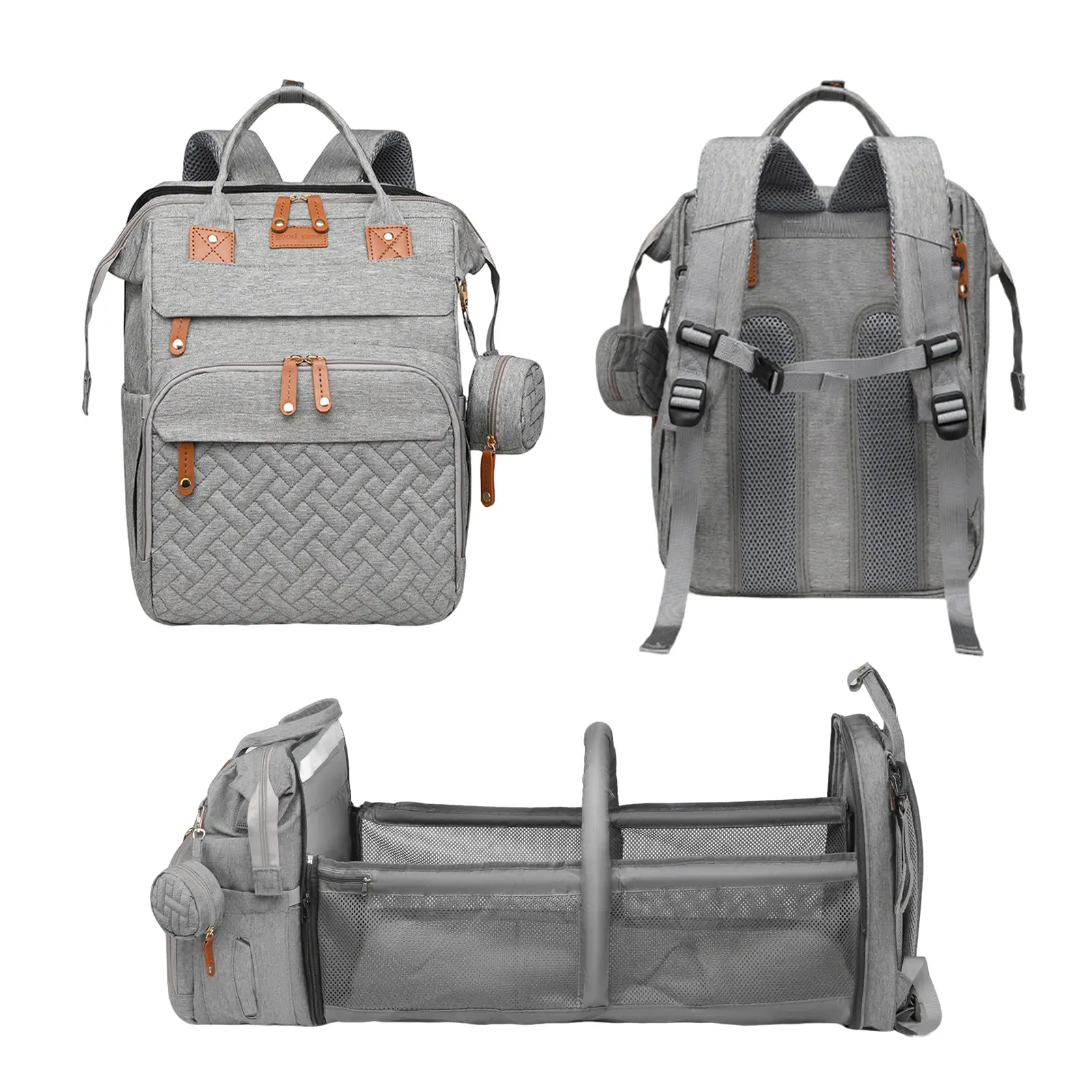 Virplik Baby Diaper Bag Backpack with Changing Station Waterproof Large Capacity USB Charging Port Lightweight Travel Diaper Bag with Portable Crib Grey bag backpack baby bag