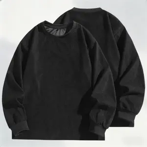 American trend composite corduroy spring and autumn men's crew neck sweater, loose casual men's long-sleeved top bottoming shirt, suitable for daily travel wear, can be worn inside