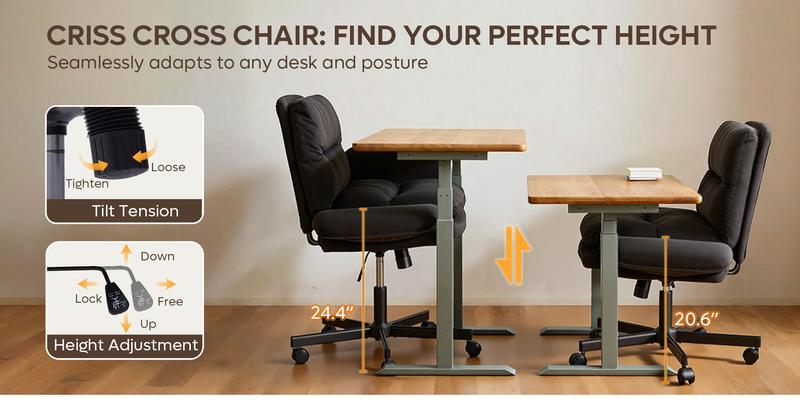 Ergonomic Cross-Legged Office Chair with Flip-Up Arms, Swivel Wheels & Adjustable Backrest for Computer Office Desk Ergonomic Cross-Legged Office Chair with Flip-Up Arms, Swivel Wheels & Adjustable Backrest for Computer Office Desk