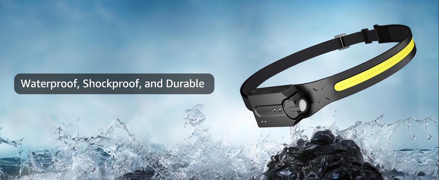 Lepro Headlamp - Super Bright LED Head Lamp Rechargeable with 230°Wide Beam, Adjustable Spotlight, Motion Sensor, 5 Modes, Waterproof Lightweight Headlight Flashlight for Camping Running