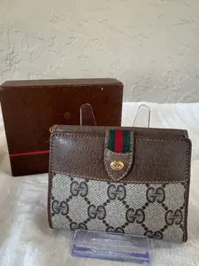 Pre-owned GUCCI Coated Canvas Compact Wallet GG Supreme Ophidia Bi Fold Wallet with Web Stripe and Snap Closure