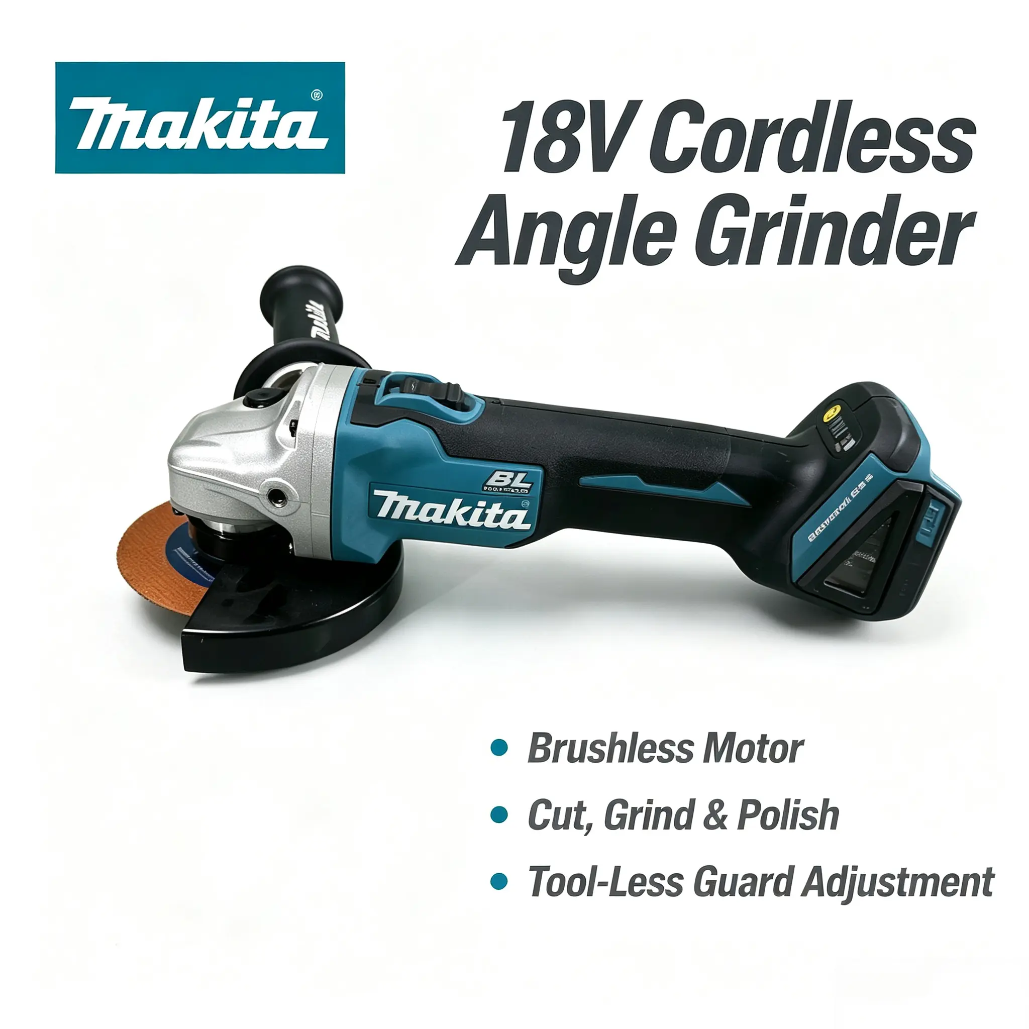 Makita Angle Grinder, Brushless Power Tool for Metal Cutting, Grinding, Polishing, Surface Preparation & Workshop Use