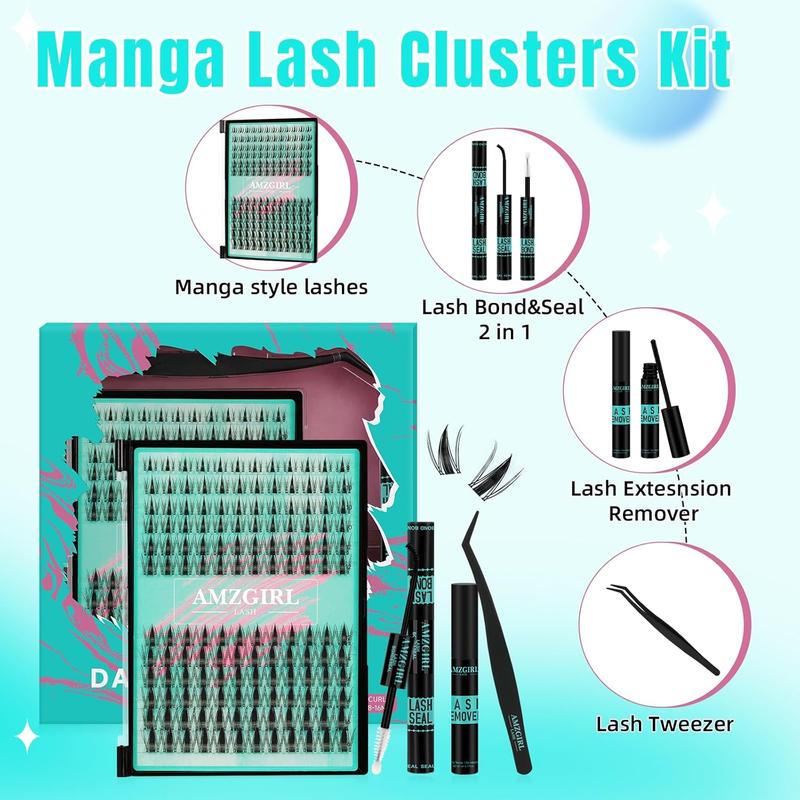 AMZGIRL LASH DIY Lash Extensions Kit 144pcs Manga Waterproof Eyelashes Makeup Cosmetic Set with Bond Seal Remover Applicator  8-16mm Mixed Individual Lashes