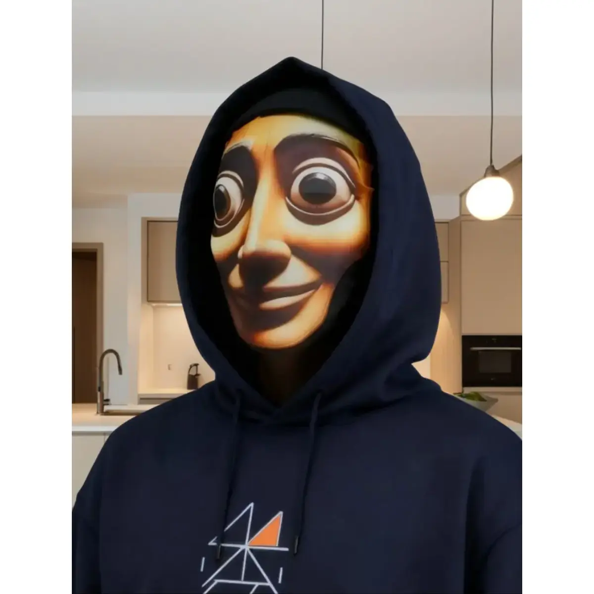 3D Printed Wooden Face Mesh Balaclava Mask | Thin Sheer Transparent Breathable Fabric, Funny Halloween Party Cosplay Prop, Note: Fabric Is Thin & Slightly See-Through