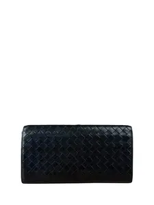 Pre-owned leather Small Leather Goods Bottega Veneta Black Intreccio Long Wallet